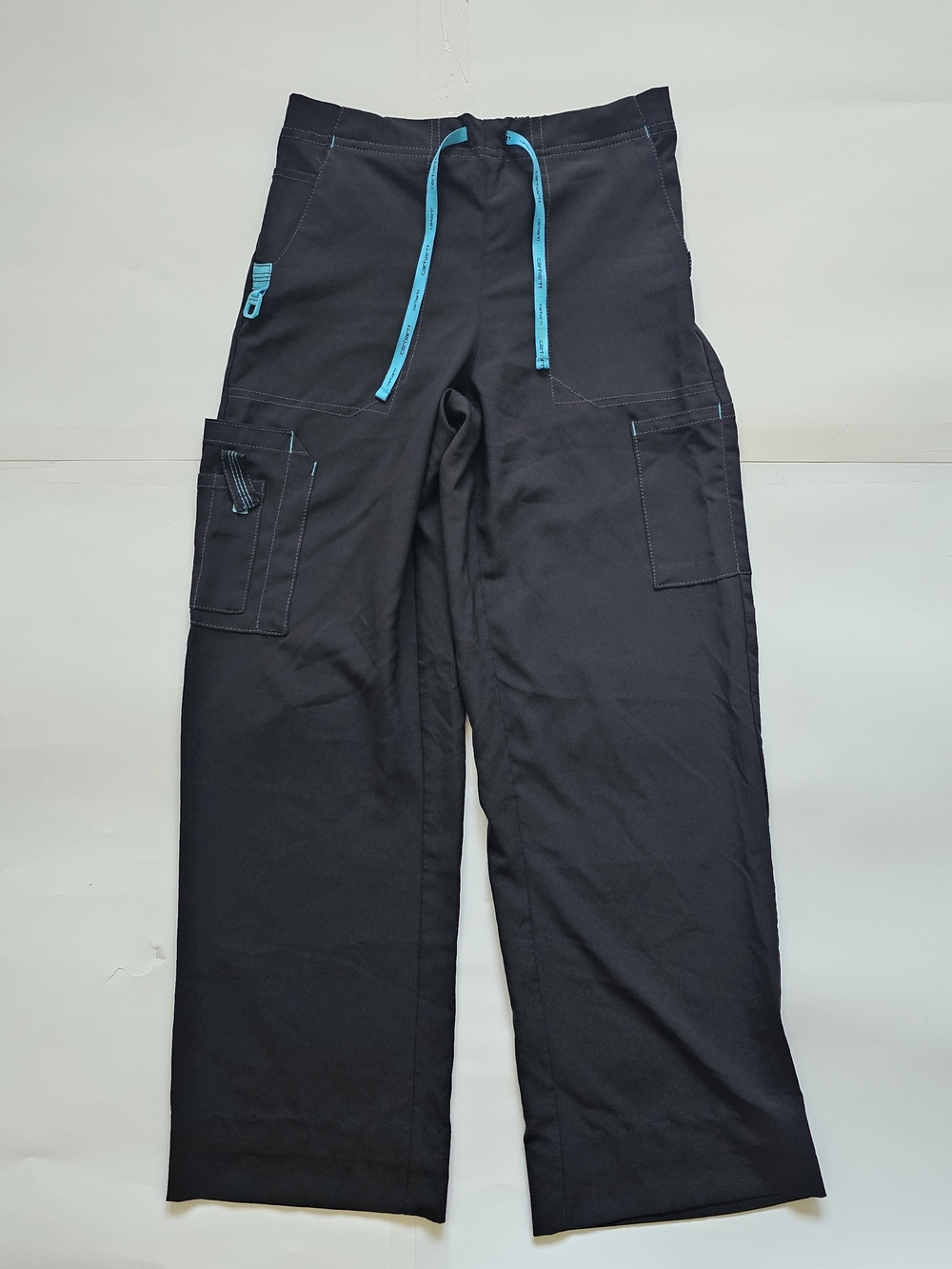 Carhartt Black Straight-Leg Cargo Pants with Teal Drawcord